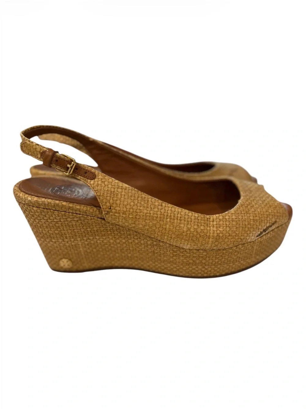 TORY BURCH Rosalinda Woven Raffia Wedge Sandals Size 6.5